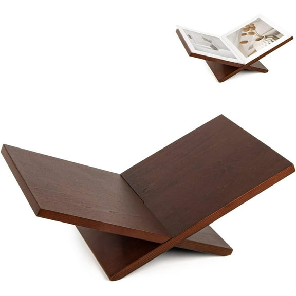 Open Display Stand, Wooden Large Book Holder, Coffee Table Stand, Wood Easel for Magazine, Art, Cook Book, Bible, Quran - Brown