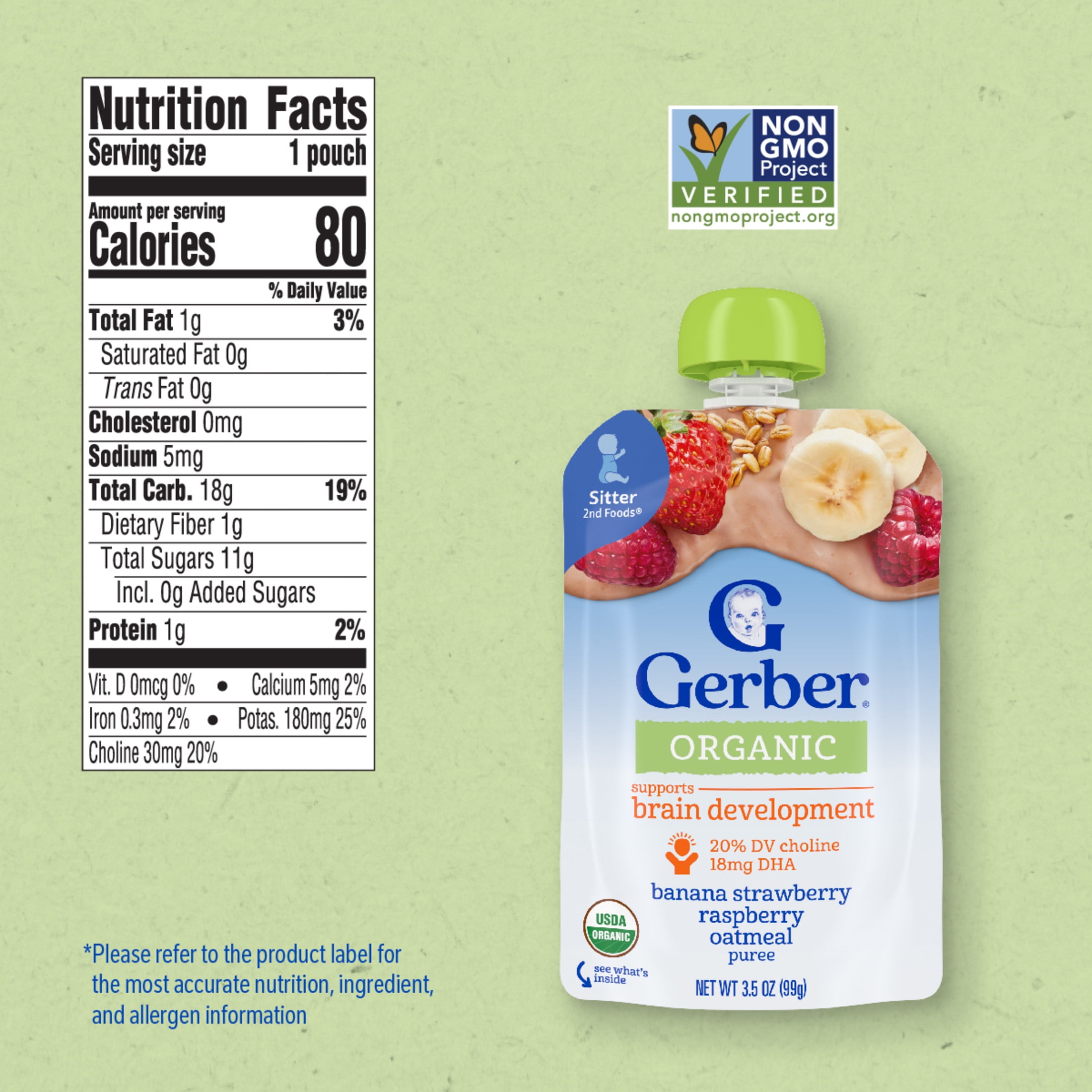 (12 pack) Gerber Toddler Foods, Organic Banana Strawberry Raspberry Mixed Grain, 3.5 oz Pouch
