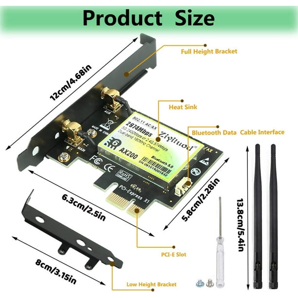 AX200 WiFi 6 Card, AX2974Mbps Wireless Adapter, 802.11ax PCIe WiFi Card with Bluetooth5.0, 4X4 Dual-Band(2.4GHZ+ 5GHZ) for PC, Support Windows 10 64bit,Chrome OS and Linux AX200) - Walmart.com
