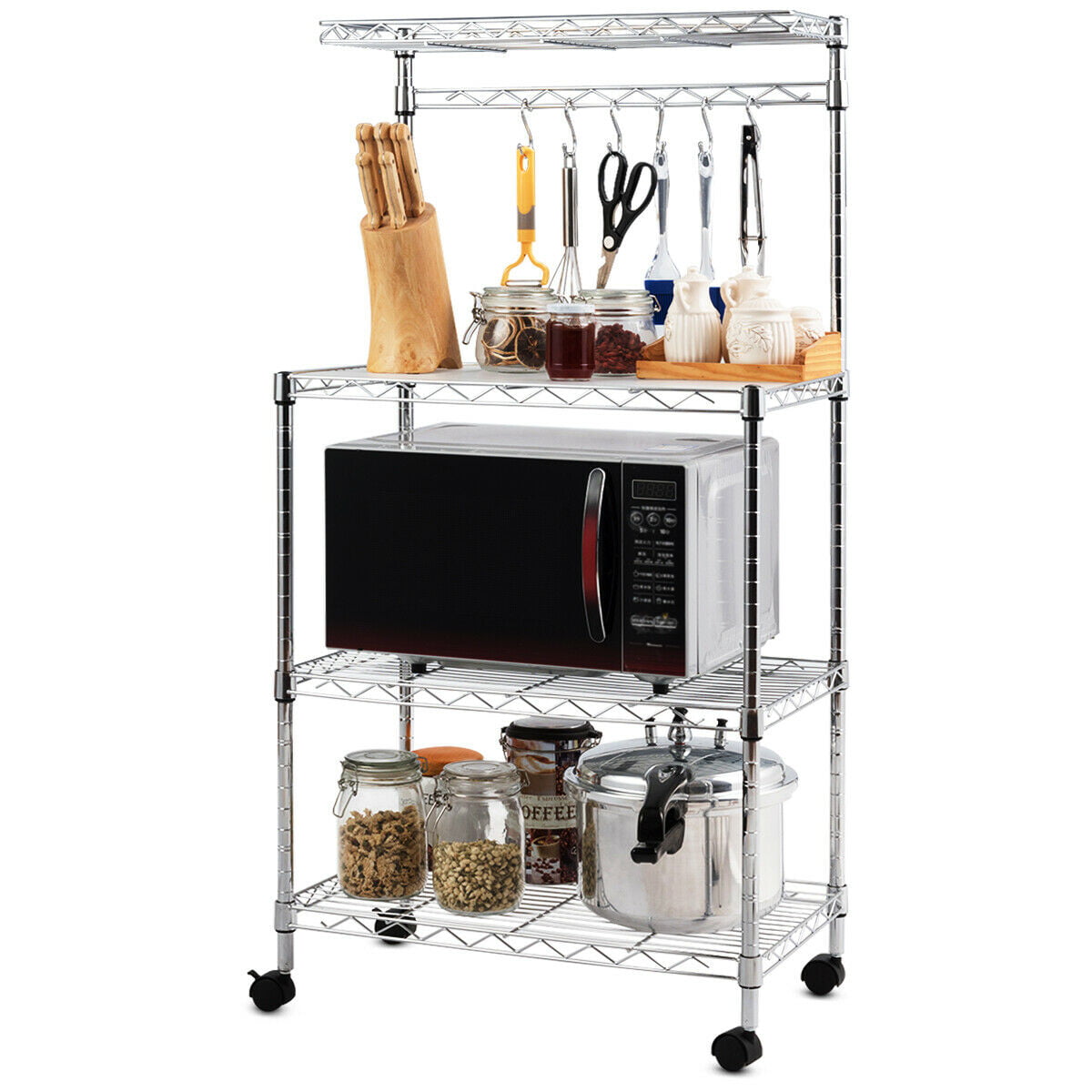 US Wooden 3 Tiers Microwave Oven Rack Stand Shelf Kitchen Storage Organiser Cart