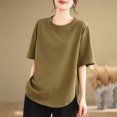 thumbnail image 4 of Mittory Womens Oversized Tee Side Split Short Sleeve T Shirt Solid Crew Neck Loose Top, 4 of 5