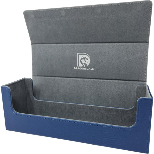wqlpp-DRAGONSCALE Leather Toploader Cards Storage Case - 180+ Toploaders or 500+ Sports & Collectors Trading Cards, Lightweight & Waterproof, Assorted Storage & Collectors Box - Blue/Grey