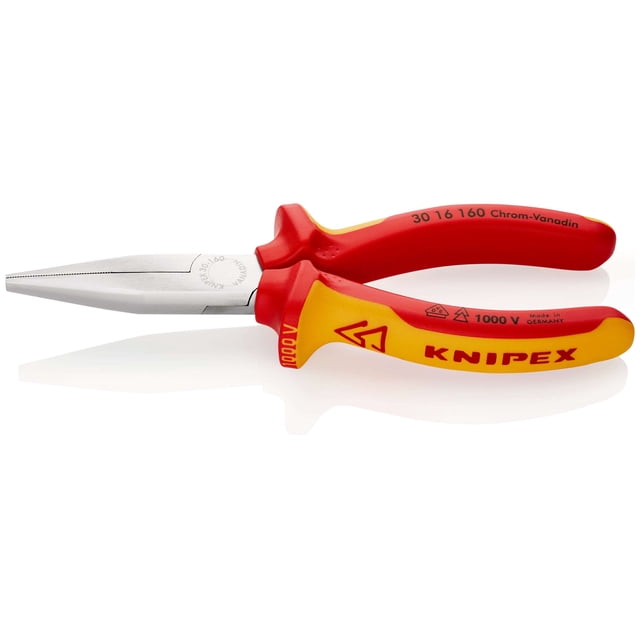 KNIPEX 30 16 160 Pinza de bocas largas aislados con fundas en dos componentes, según norma VDE cromado 160 mm
