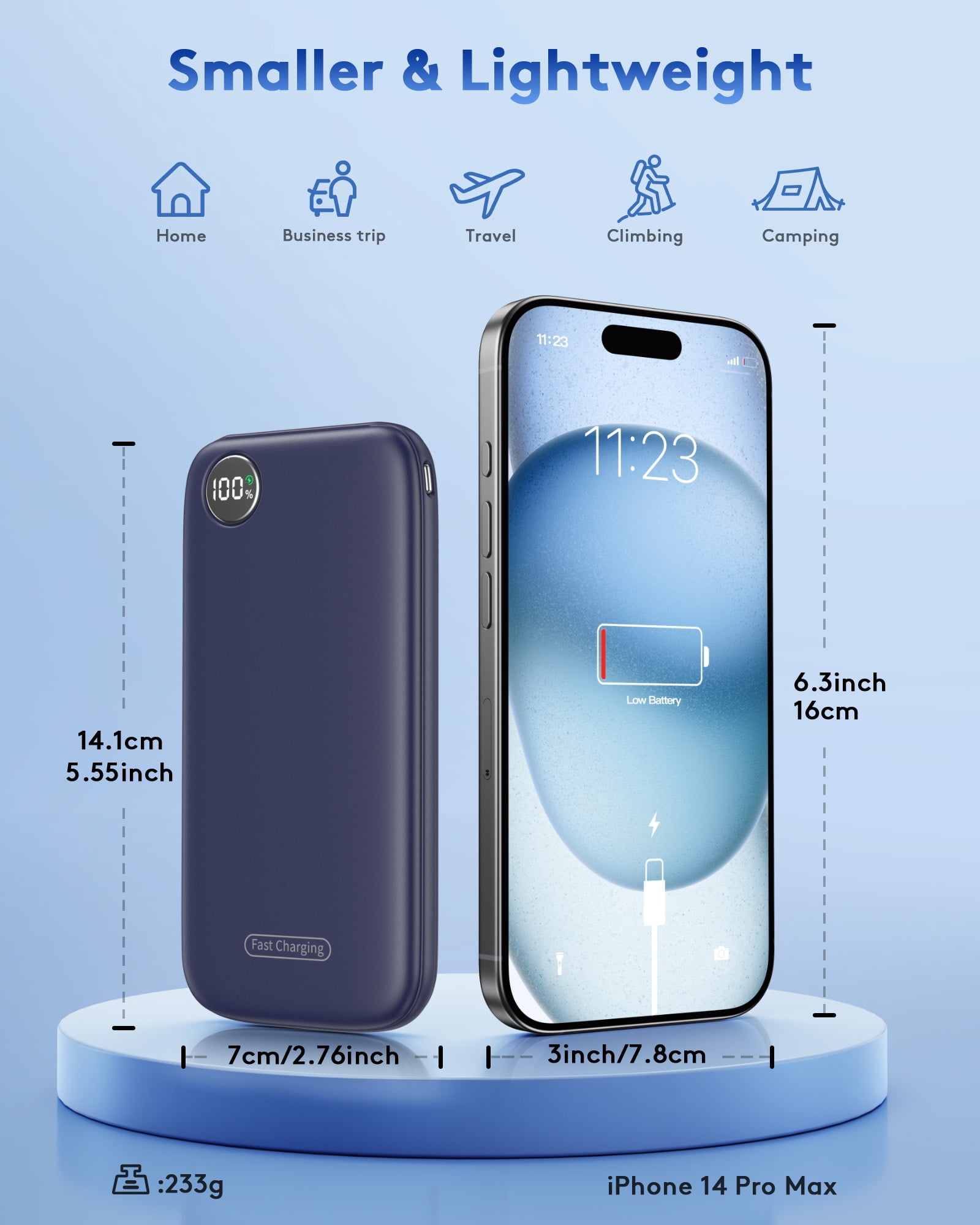 Fast Charging Power Bank, 10000mah Portable Charger for iPhone, 22.5W USB C in&Out Battery Pack Phone Charger Portable, Slim Powerbank for iPhone 17/16/15 Series, Samsung, Google,Android