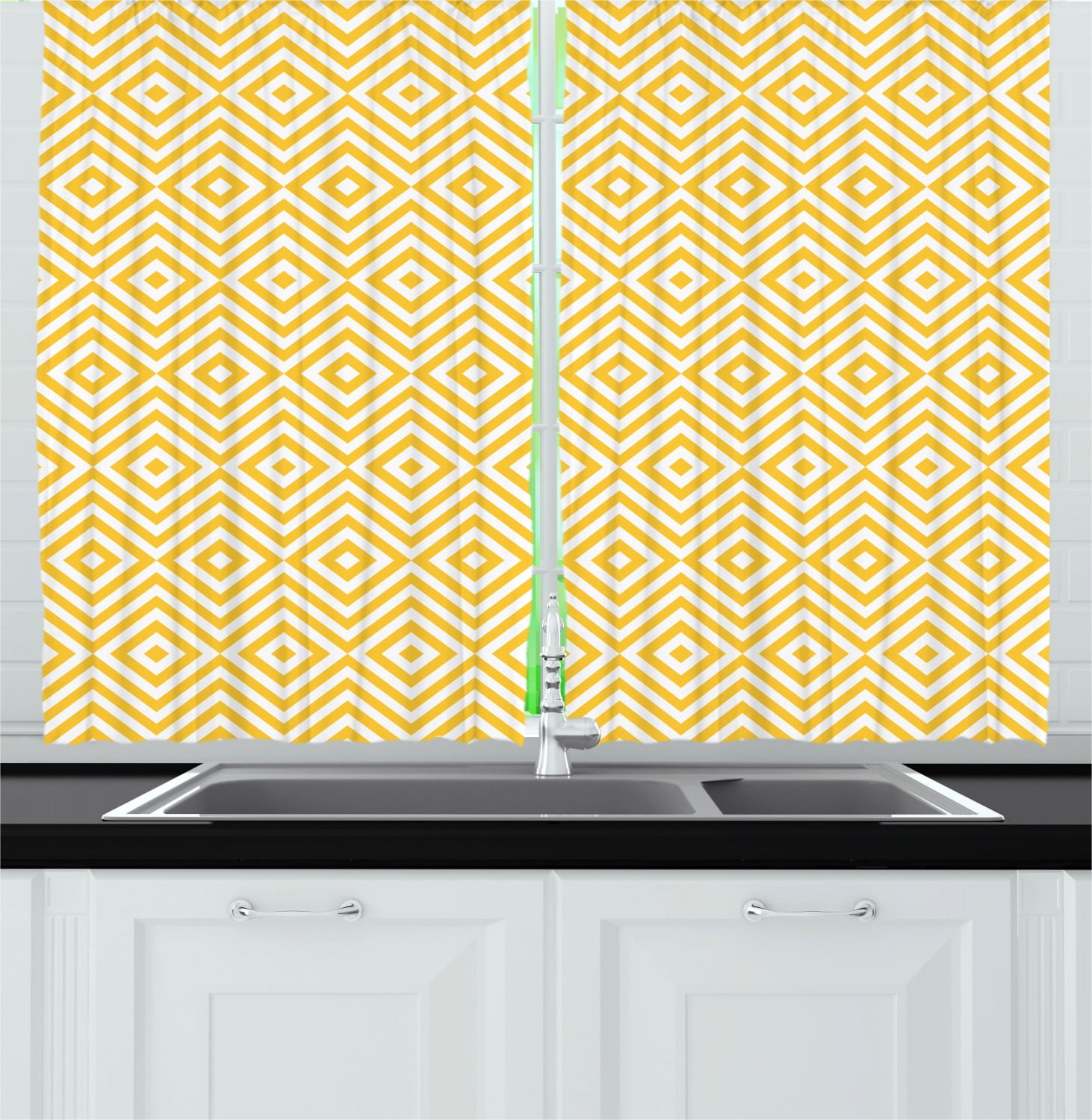 Geometric Curtains 2 Panels Set, Modern Design with Triangle Square