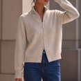 thumbnail image 6 of Tusihei Women Knit Zipper Up Cardigan Stand Collar Long Sleeve Sweater Jacket Daily Autumn Outerwear, Beige L, 6 of 6