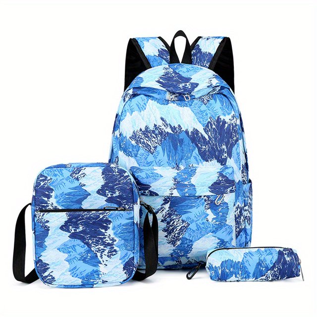 3Pcs Mochila De Impresión De Graffiti De Pintura Al Óleo, Colorida Mochila De Nylon, Mochila De Viaje Ligera Con Bolsa Cruzada Y Estuche Para Lápices