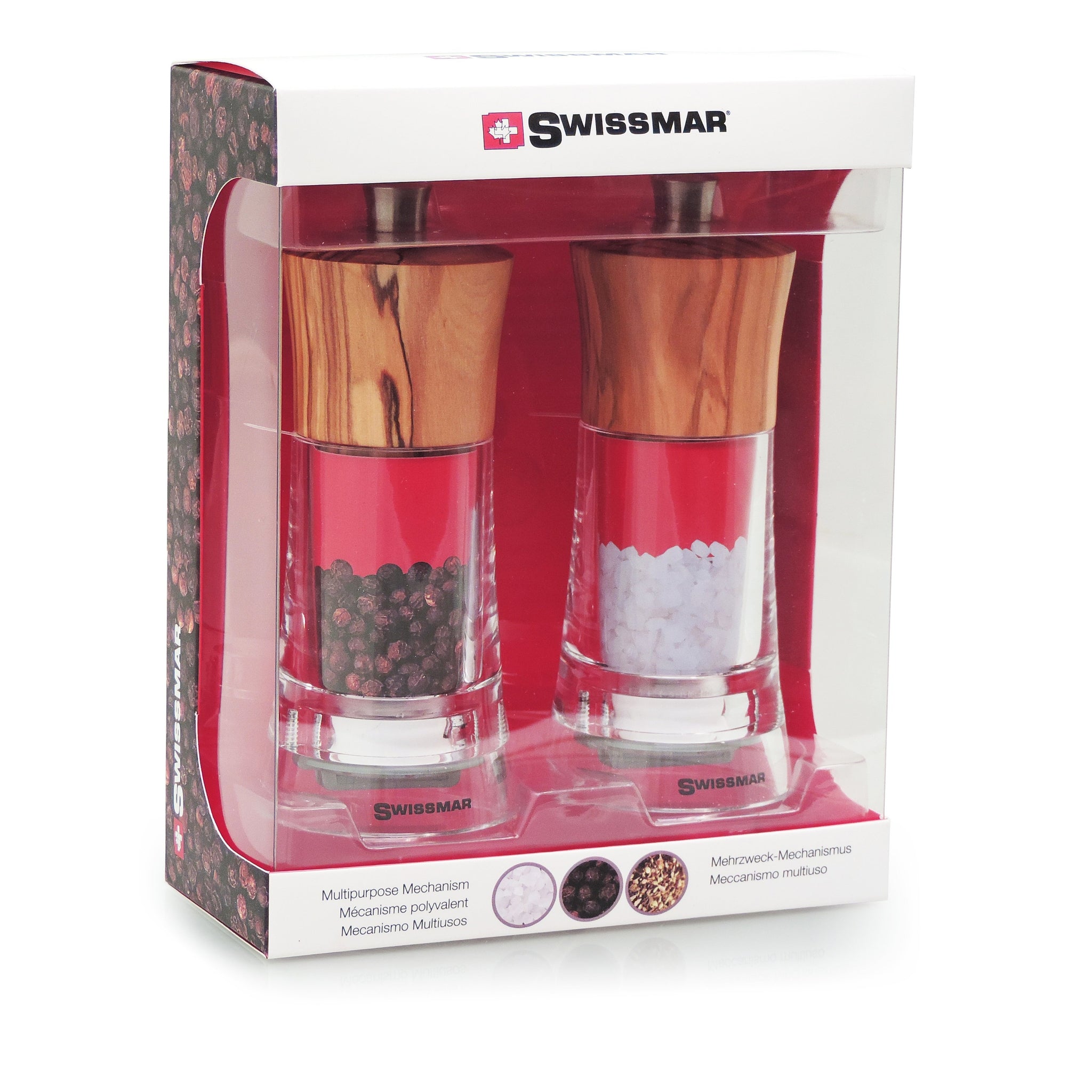 Swissmar Torre Salt and Pepper Mill Set, Acrylic w/ Olive Wood Top