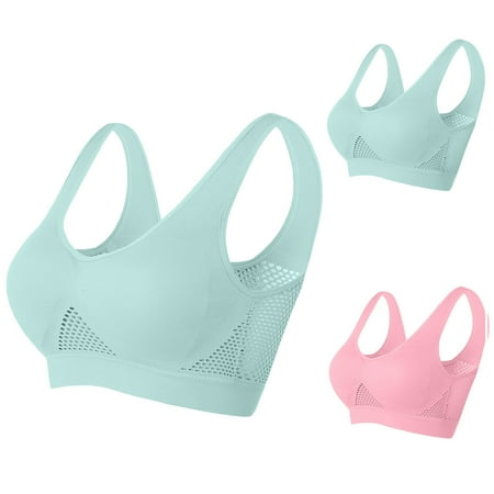 Feancey Lightening Deals Womens Plus Size Wireless Bras Lightweight Breathable Yoga Bra for Women Wire Free Seamless Workout Brassiere Backless Fitness Bras Pink 4XL