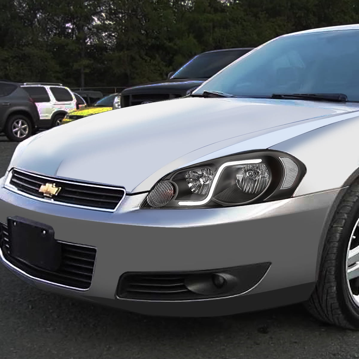 DNA Motoring For 06-16 Chevy Impala Limited Monte Carlo LED DRL Headlight Lamps Pair Black/Clear
