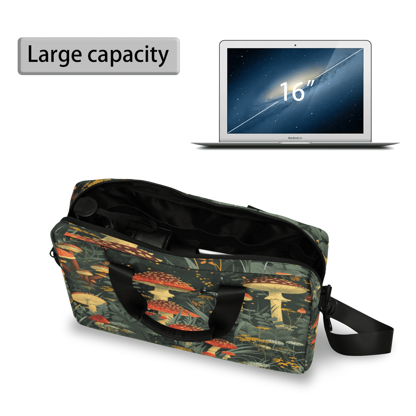 Herdesigns Mushroom Laptop Bag for Women Men, Computer Case Briefcase Messenger Bags, 15-15.6 inch Laptop Sleeve Shoulder Bag