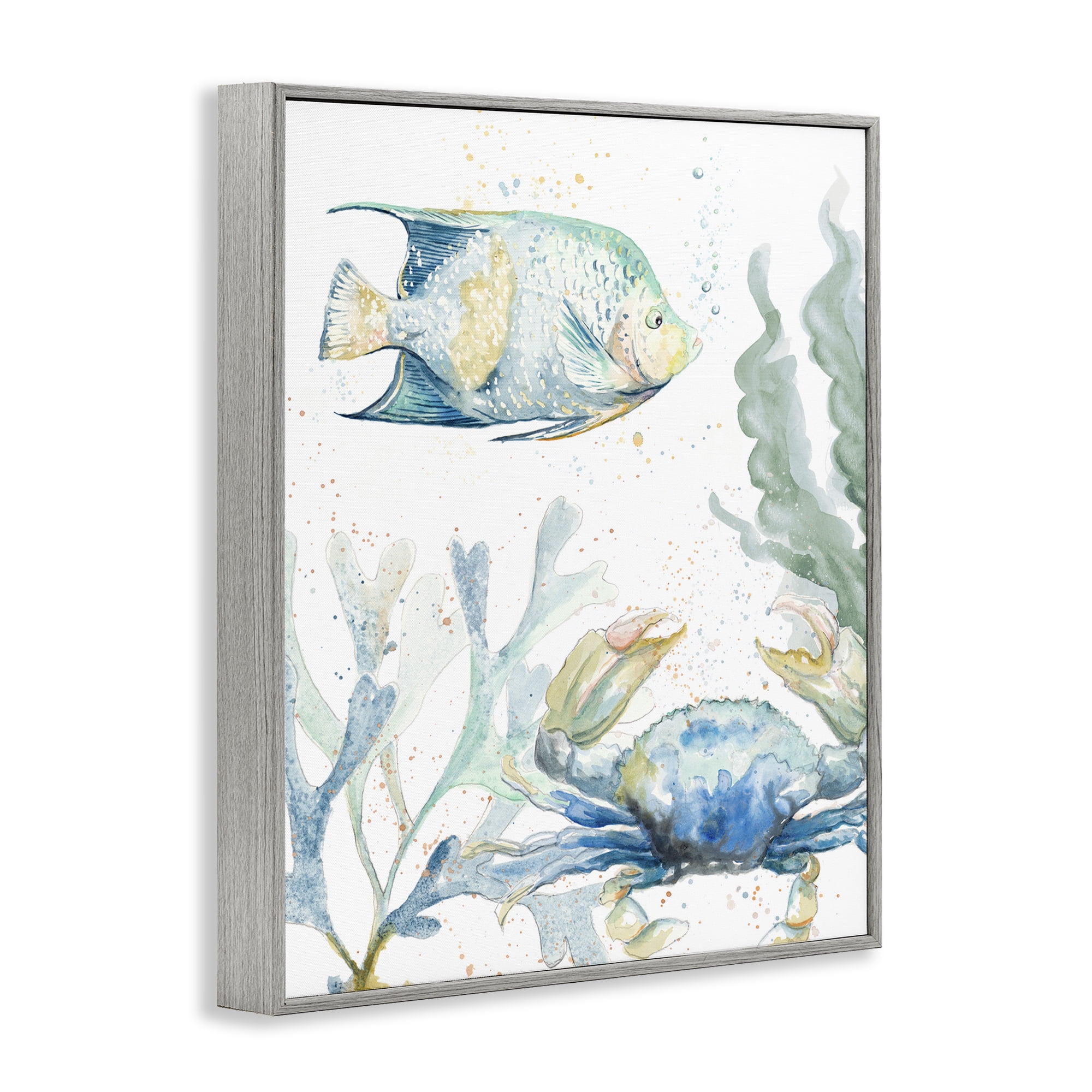 Stupell Industries Crab & Fish Scene Animals & Insects Painting Gray Framed Art Print Wall Art, 24 x 30