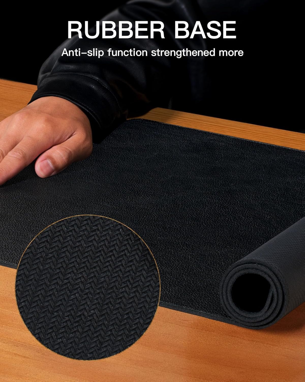 Genuine Leather Desk Mat, 35.4"X17" Leather Desk Mat, Office Desk Pad, Thick Desk Pad with Stitched Line, Non-Slip Laptop Writing Pad with Rubber Base(Black, 35.4"X17")