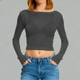 thumbnail image 2 of Lenpel Women's Mesh Crop Tops Long Sleeve Crew Neck Solid Color See Through Slim T Shirts Going out Blouses(Black,Small), 2 of 5