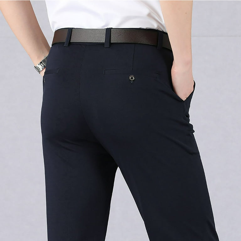 Pxiakgy Fashion Men Casual Work Cotton Blend Elastic Waist Long Pants  Trousers Khaki XXL