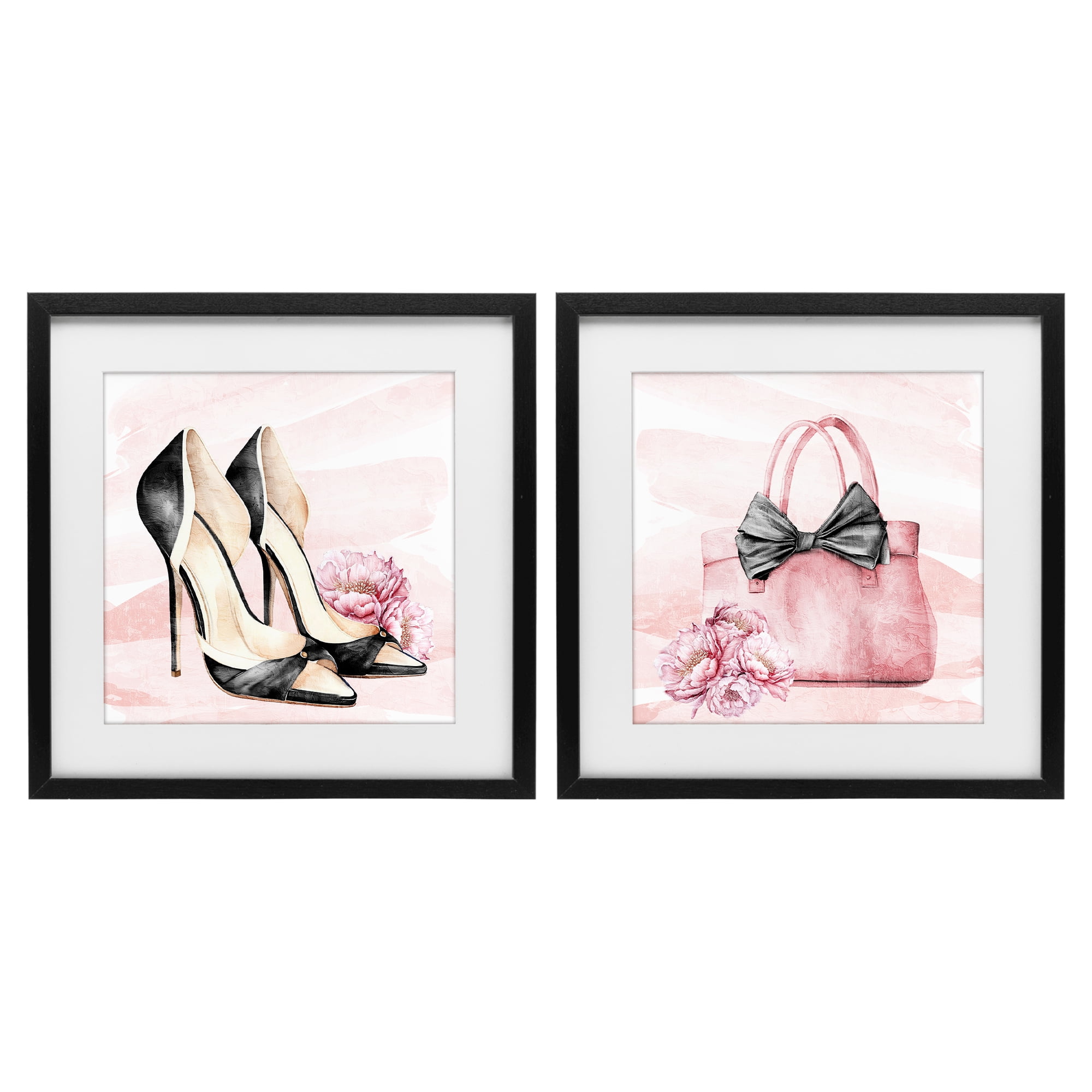 Stupell Industries Rosy Glam Time Shoes 2 Piece Black Framed Print Under Glass Set, design by Kim Allen