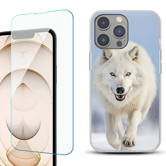 Slim-Fit TPU Phone Case for iPhone 14 Pro, with Tempered Glass Screen Protector, by OneToughShield ® - Arctic Wolf