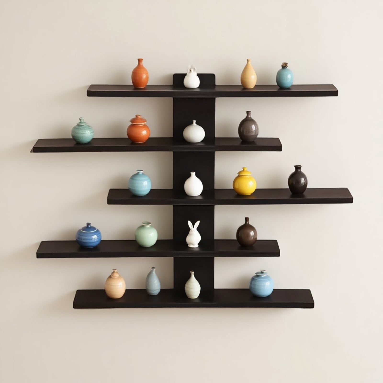 Wall Mounted 3 Tier Geometric Floating Shelf, 1 Count, Black Wood, 14.6 x 14.6 Inch, Decorative Diamond Shape Display Rack, Storage Shelving, for Living Room Picture