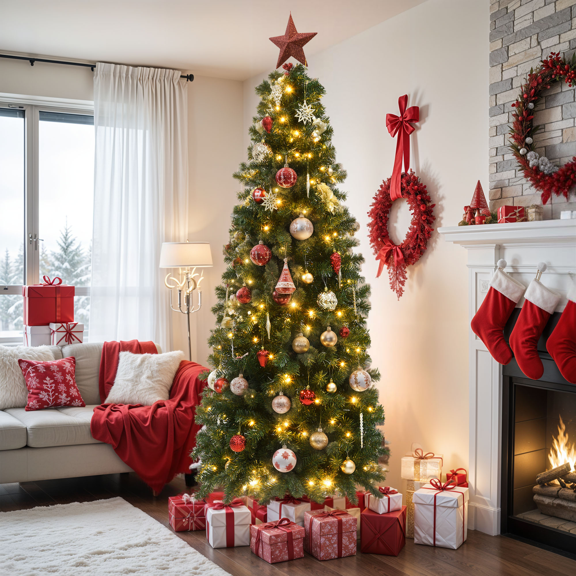 Uforic 7.5 Ft Prelit Pencil Artificial Christmas Tree 350 LED photo 1