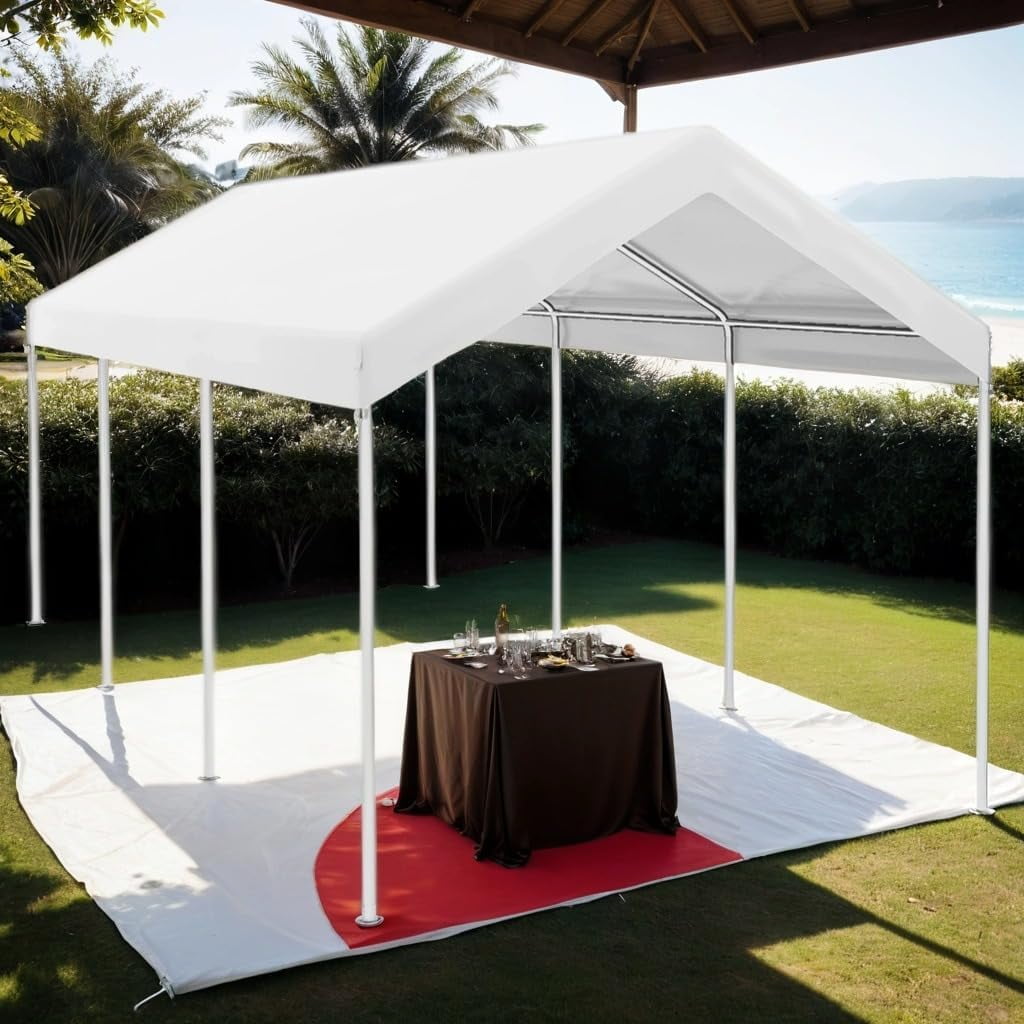 10x20 Canopy Replacement Cover, Heavy Duty Carport Canopy, UV Resistant Car Tent Cover, Water Resistant Car Port Cover with Ball Bungee Cords, White, Only Cover
