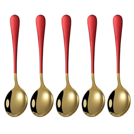 

Meizhencang 5Pcs Stainless Steel Desserts Ice Cream Coffee Stirring Spoons Kitchen Tableware