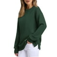 thumbnail image 2 of Pxxlle Sweatshirts for Women Trendy Embroidery Crewneck Sweatshirt No Hood Loose Fall Long Sleeve Pullover Tops Solid Color Side Slit Clothes Green XL, 2 of 10