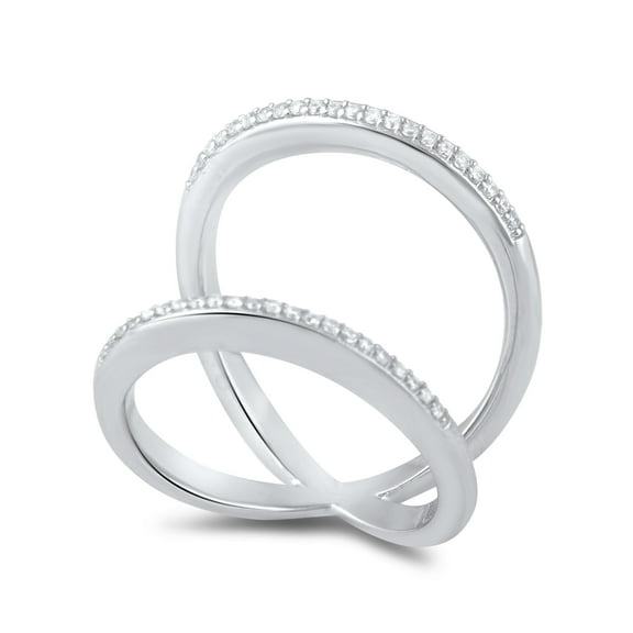 Sterling Silver Cz Double Band V Ring for Women and Teens - Size 4