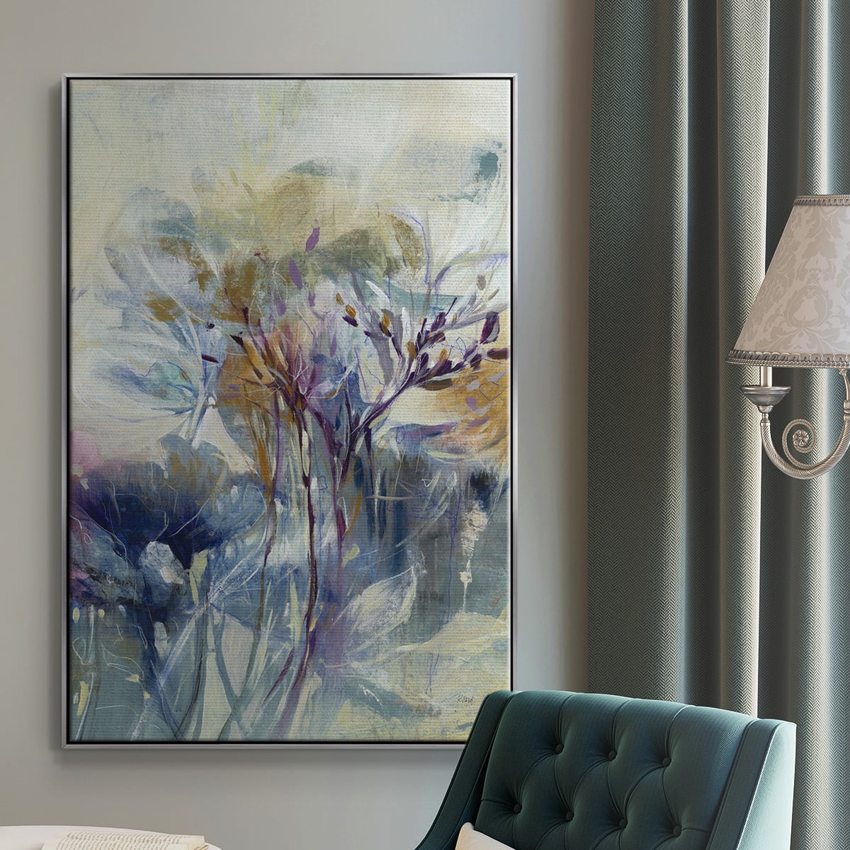 Meadow Saffron II Framed Premium Gallery Wrapped Canvas - Ready to Hang - 25 x 37 - Silver Floating Frame