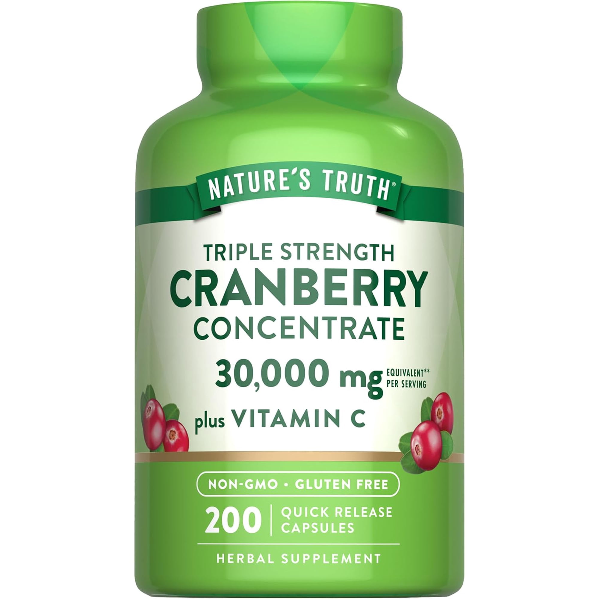 Cranberry Concentrate plus Vitamin C | 30,000mg | 200 Capsules | by Nature's Truth