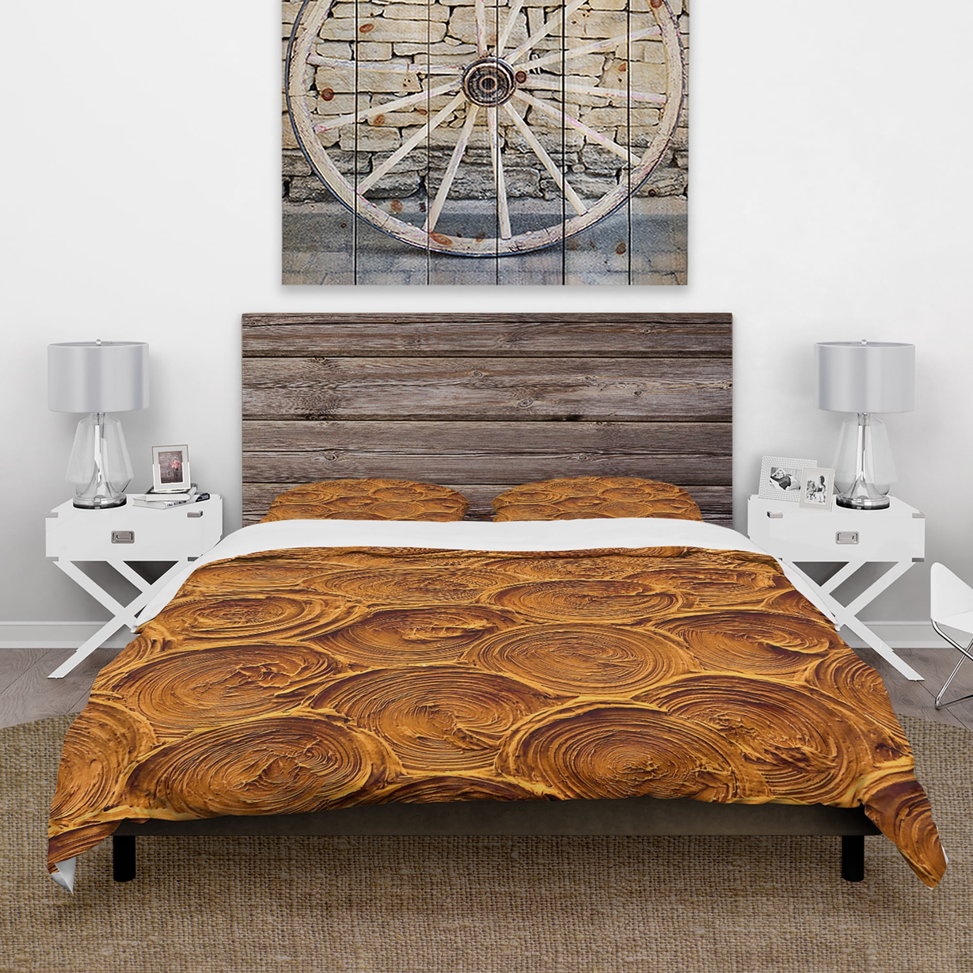 Designart 'Concentric Paint Rings in Earthy Gold Brown' Mid-Century Modern Duvet Cover Set