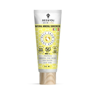 BEE and You Kids Water Resistant 100% Natural Mineral Sunscreen, for Face and Body, Broad Spectrum SPF 50 UVA/UVB Sun Protection with Zinc Oxide & Bee Propolis, Hypoallergenic, 2.7 oz (80 mL)…