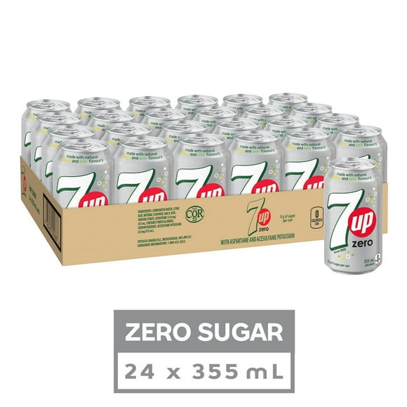 7UP Zero Soft Drink, 355 mL Cans, 24 Pack, 24x355mL