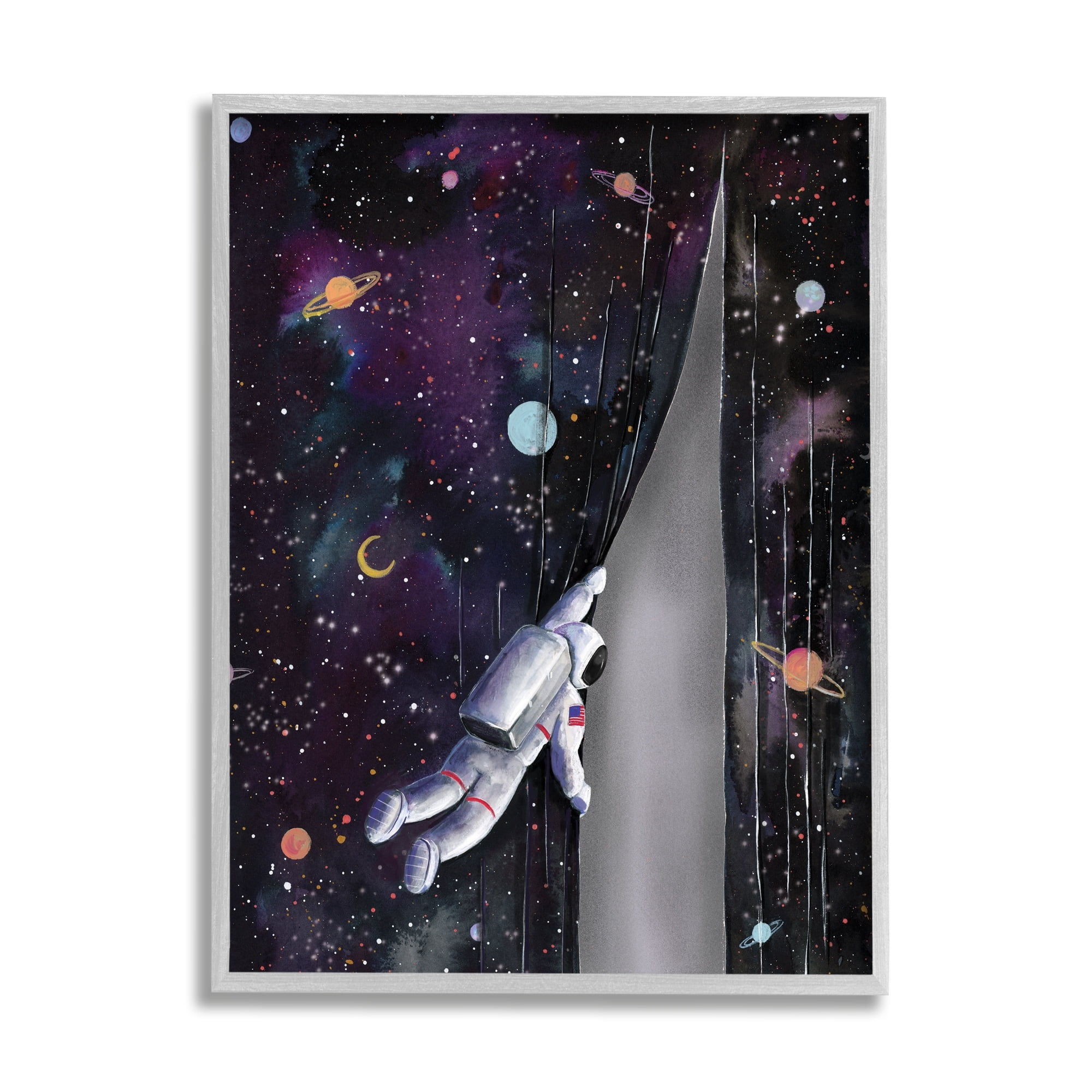 Stupell Industries Astronaut Opening Galaxy Surreal Universe Planets Stars Framed Wall Art, 24 x 30, Design by Rachel Nieman