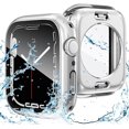 thumbnail image 1 of 2 in 1 Waterproof Case for Apple Watch Screen Protector 40mm Series 6/5/4/SE, 360 Protective Glass Face Cover Hard PC Bumper + Back Frame for iWatch 6 5 4 SE Accessories 40 mm, Silver, 1 of 5