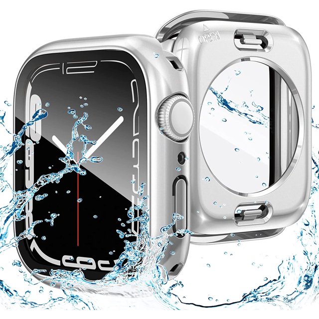 2 in 1 Waterproof Case for Apple Watch Screen Protector 40mm Series 6/5/4/SE, 360 Protective Glass Face Cover Hard PC Bumper + Back Frame for iWatch 6 5 4 SE Accessories 40 mm, Silver