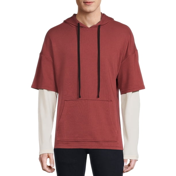 No Boundaries Men's and Big Men's Layered Look Hoodie , up to size 5XL