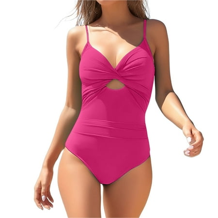 Clearance! Yajing Tankini Swimsuits for Women Women s Swimsuit Cut Out Swimsuit with Waistband High Waist Front Swimsuit Xxl Pink