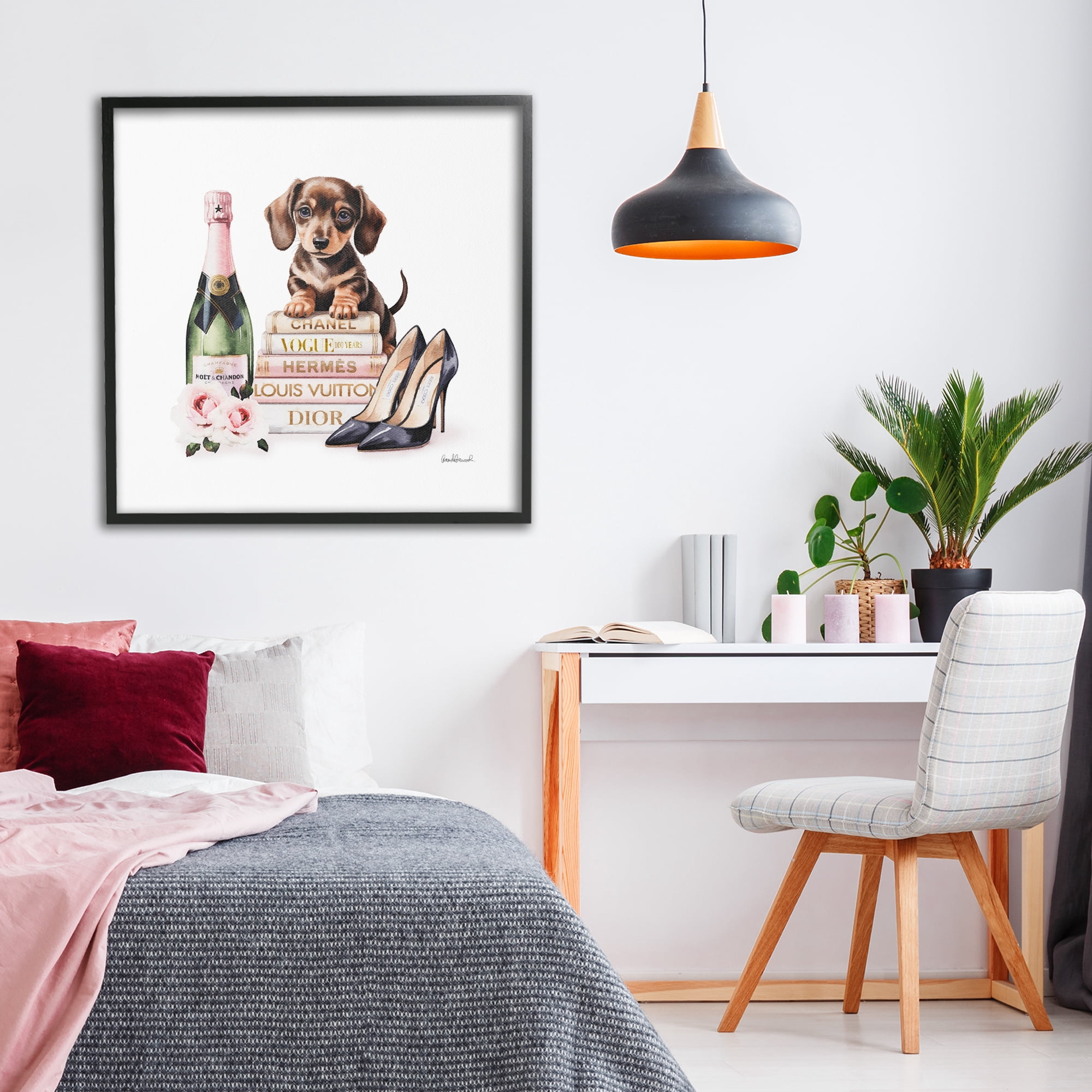Stupell Industries Luxury Books & Puppy Black Framed Giclee Art, design by Amanda Greenwood