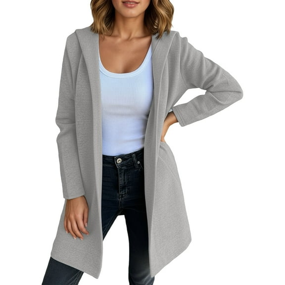Womens Cardigan Long Sleeve Solid Color Hooded Knit Cardigan Outerwear Loose Fit Open Front Cozy Casual Lightweight Work Sweaters for Women