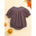 thumbnail image 4 of Miaouyo Baby Halloween Fall Romper Pumpkin Embroidered Plaid Short Sleeve Round Neck Ruffled Jumpsuits, 4 of 9