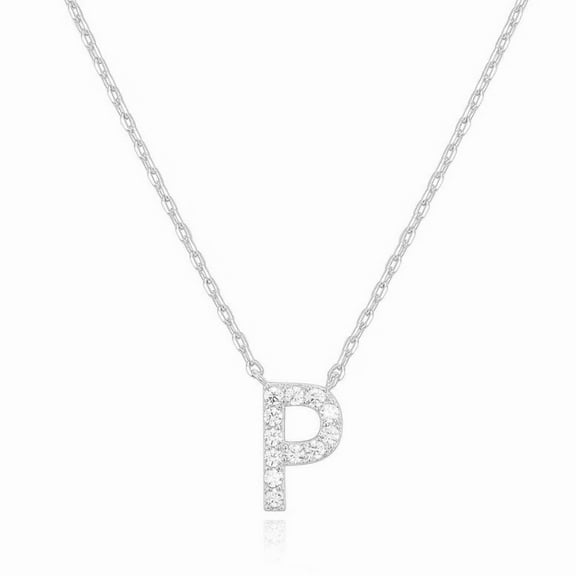 Bonjour Jewelers 14k White Gold Created White Sapphire Initial P Letter Pendant Necklace Plated