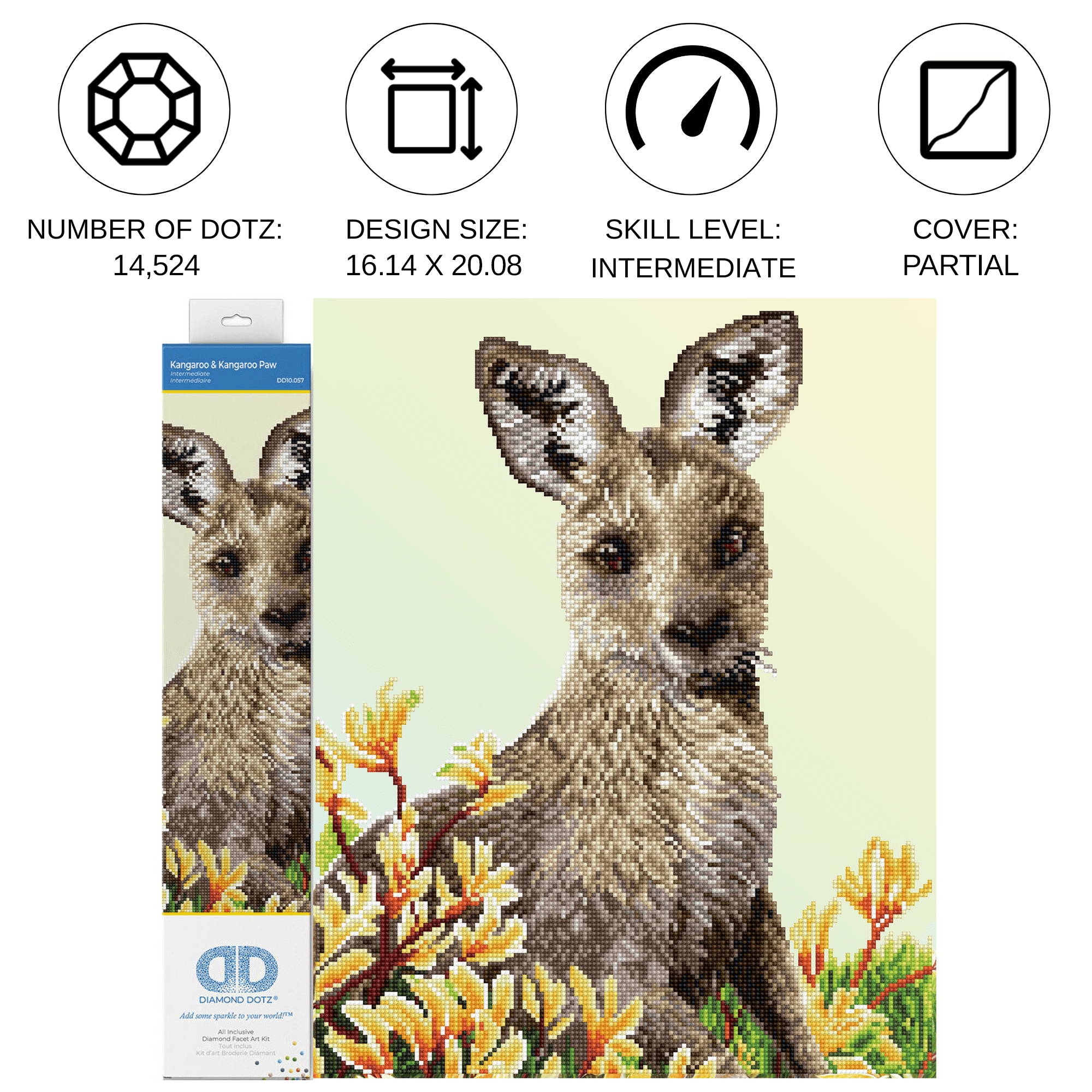 Diamond Dotz Kangaroo & Kangaroo Paw Animal  Diamond Painting Kits for Adults - Diamond Art Kits a Relaxing Creative Craft Kit with Dotz Gems 16.1"x20.1"
