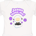 thumbnail image 4 of Inktastic Jesus Loves Me Cute Lamb and Flowers Boys or Girls Long Sleeve Baby Bodysuit, 4 of 5