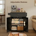 thumbnail image 3 of Lofka Kitchen Island Cart with Storage on Wheels, Microwave Stand with Spice Rack & Towel Rack, Black Rolling Kitchen Cart with Drawer, Adjustable Shelf for Small Kitchen, Dining Room, 3 of 11