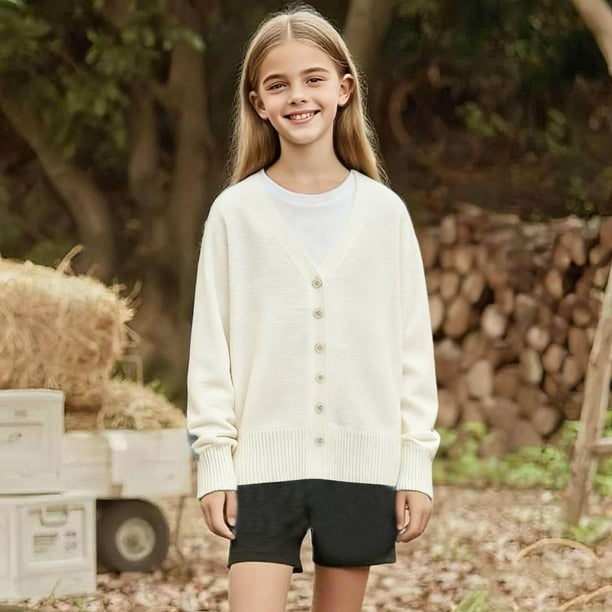 Cowsor Kids Cardigan Sweater Winter Warm V Neck Cotton Knit Sweaters Fall Fashion Long Sleeve Open Front Button Down Tops