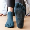 thumbnail image 2 of JNANEEI Women Men Grippy Yoga Crew Socks with Grippers Solid Color 5 Toe Separator Non Slip Sticky Hosiery for Barre Pilates, 2 of 19