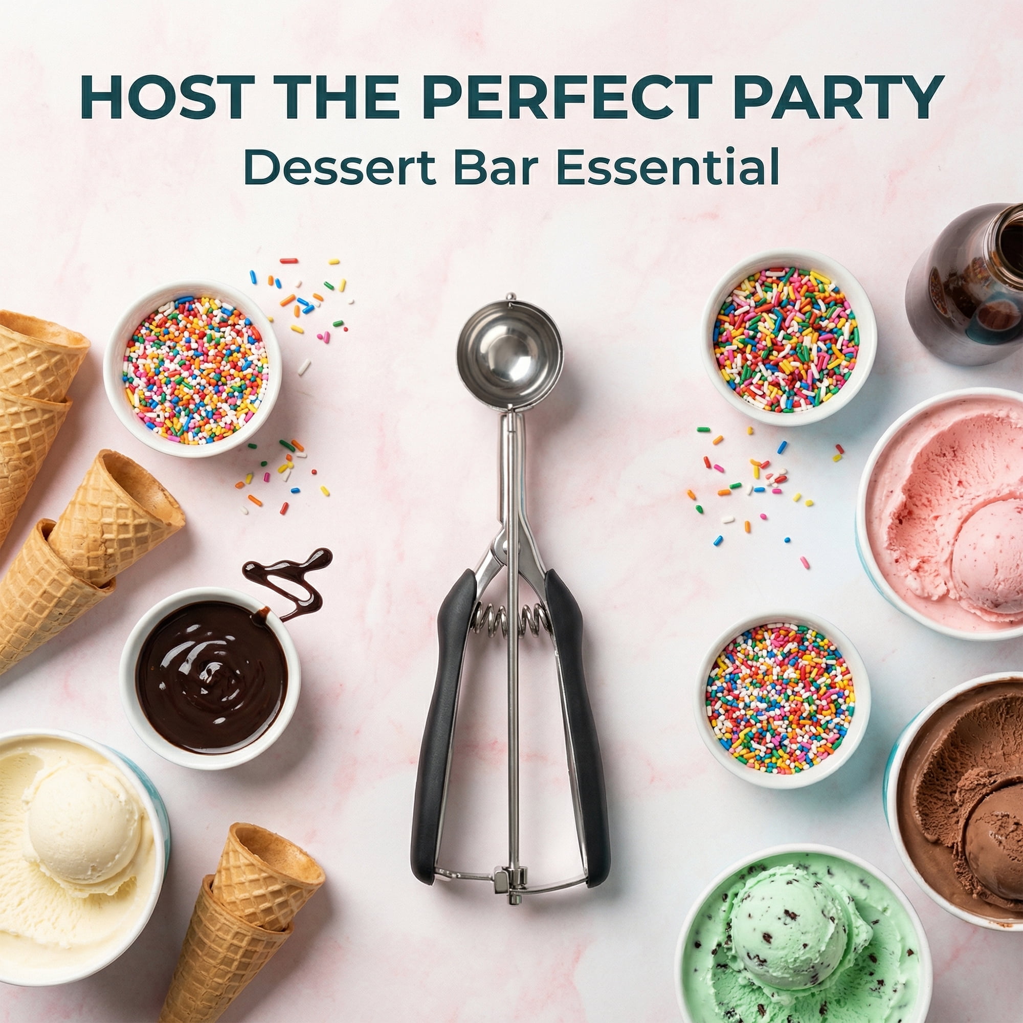 Unique Bargains Stainless Steel Ice Cream Scoop with Reinforced Handle Black 8.1in