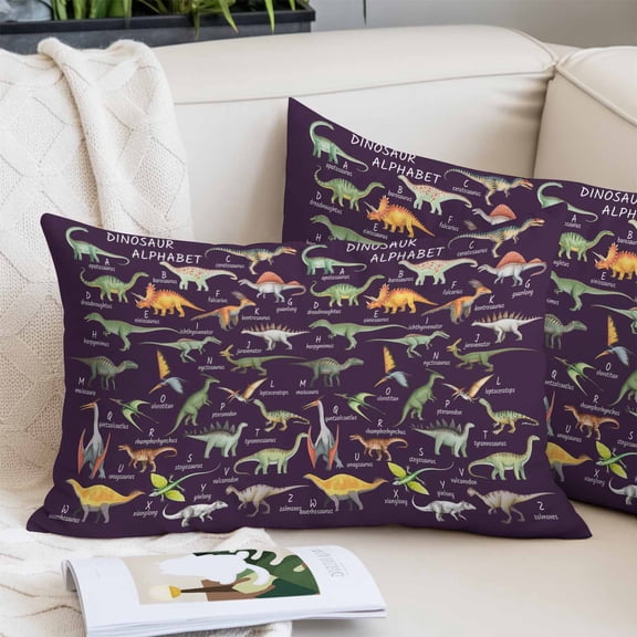 Purple Dinosaur Pillow Covers Queen, Vintage Letters Farm Animals Soft Brushed Microfiber Breathable Throw Pillow Covers, Pillowcase with Zipper for Couch Sofa Bedroom Living Room 20"x30"