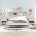 thumbnail image 2 of 3-Pieces Bedroom Sets, Queen Size Platform Bed with Two Nightstands Solid Wood Bed Frame with Storage Headboard, Sockets and USB Ports for Bedroom Easy Assembly, Antique White, 2 of 7