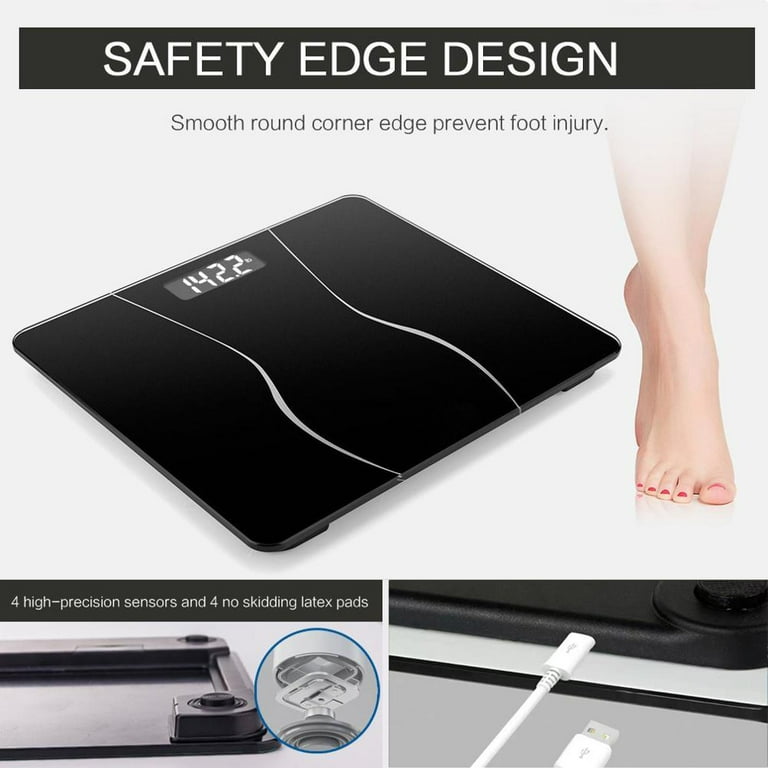 Digital Bathroom Weight Scale for People,High Accuracy Body Weighing Scale  with Sleek Anti-Slip Board,400lbs Large Wide Platform with Bright White LED  Display Charging Battery Included 